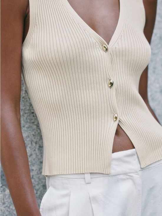 H&M Jackets & Blazers - H&M Ribbed Tank Top — Cream Beige